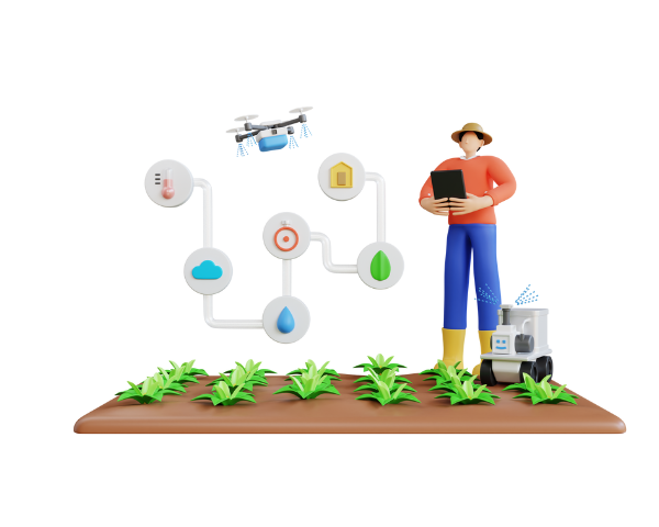 Farmer in field with technology equipment.